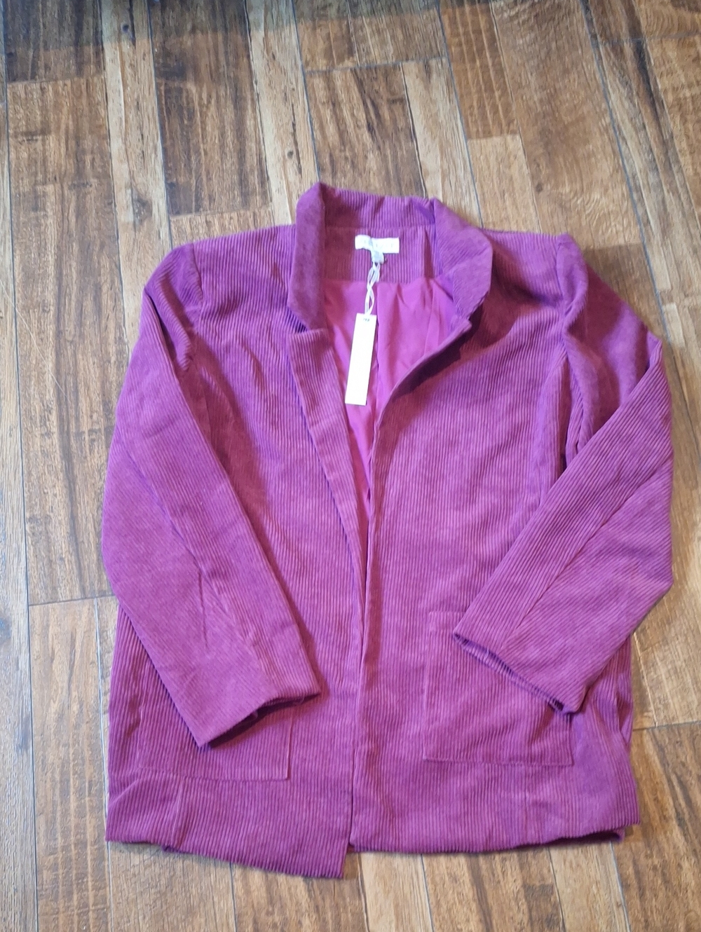 She + Sky Plum Oversized Corduroy Open Blazer, Medium